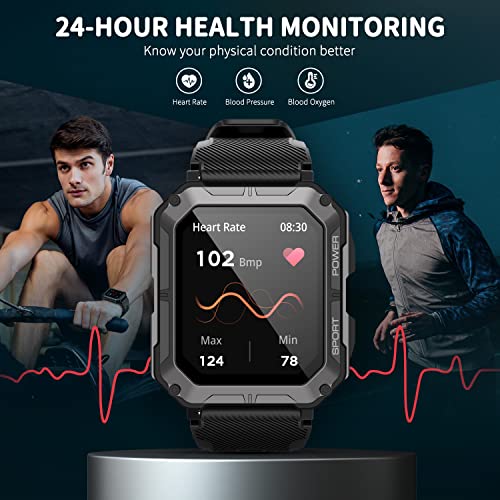 Pureroyi Military Smart Watches For Men Ip68 Waterproof Bluetooth Call(Answer/Dial Calls) 1.83'' Fitness Watch Tracker Tactical For Android Ios Outdoor Sports(Black) #TOP5