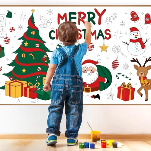 Image of Childom 1 Pack Christmas Coloring Tablecloth for Kids,Christmas Crafts for Kids,30 x 72 Inch Disposable Paper Table Cover,Giant Coloring Poster for Children Gifts Games Activities Holiday Party Favors