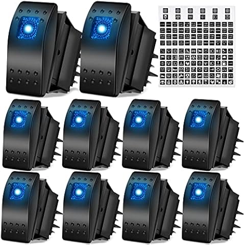10 Pcs 12V 24V Toggle Switch SPST Dashboard 4 Pin Rocker Switch Cover