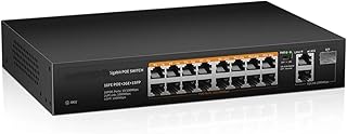 19-Port Network Switch with 16M Ethernet PoE and 2-Port Gigabit RJ45 Copper 1 SFP uplink(19 Port)