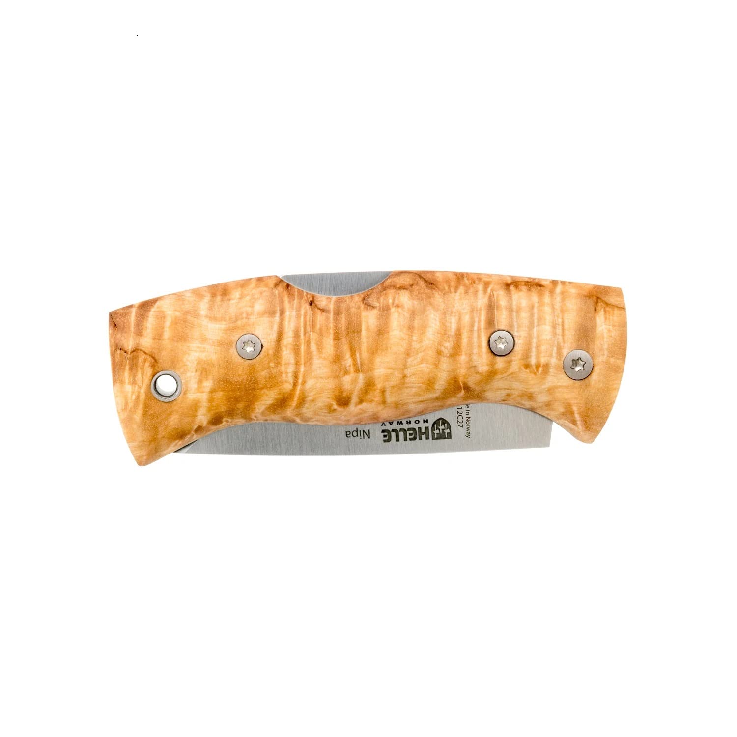 HELLE Knives - Nipa - Taschenmesser mit Clip - EDC Klappmesser mit Curly Birkenholz Griff, Scandi Grind