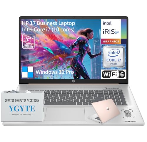 Image of HP 17 Inch Touchscreen Laptop Computer, 17.3 HD+ Touch Screen Business Laptop Notebook PC, Intel 10-Core i7, 64GB RAM 2TB SSD, Windows 11 Pro, Backlit 10 Key Number Pad,Rose Gold