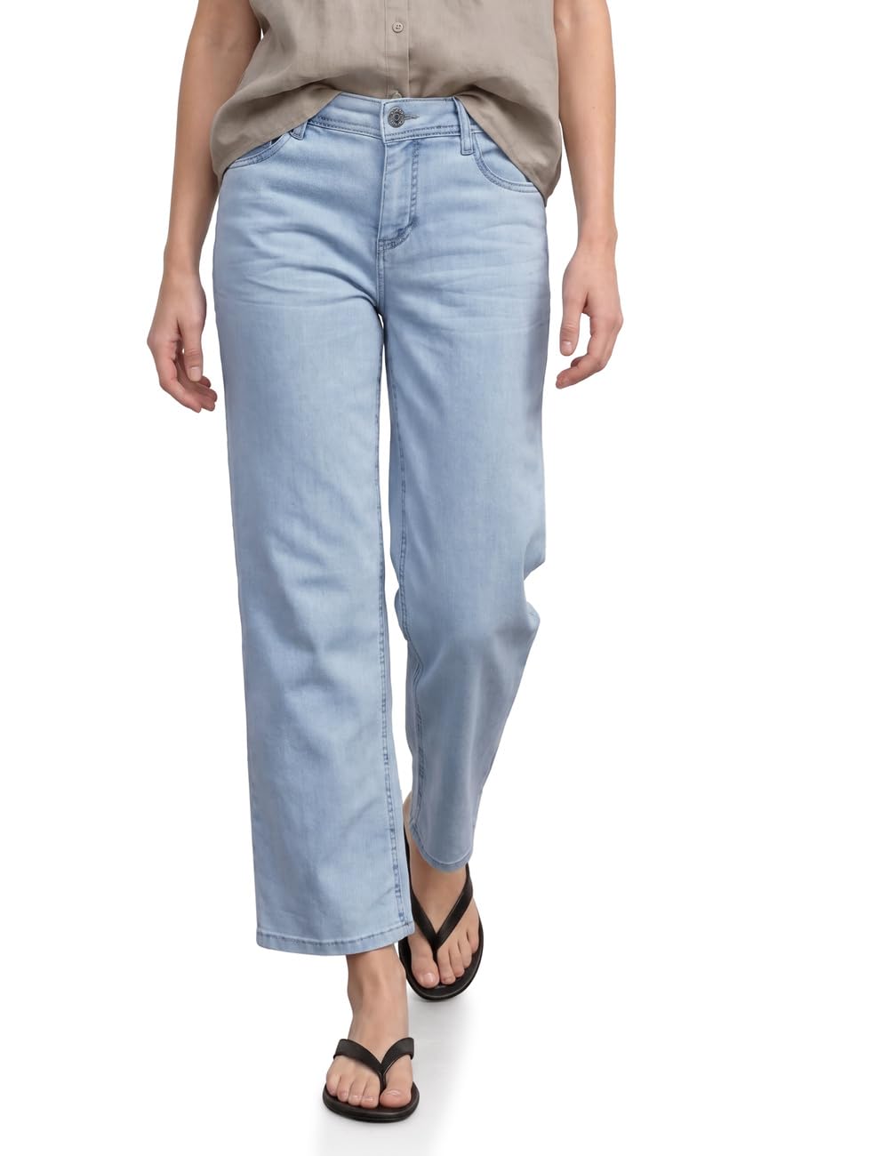 Street One Women's Mid Waist Wide Leg Jeans in Loose Fit 3817789, Ultra Bleached Wash, 31W x 26L