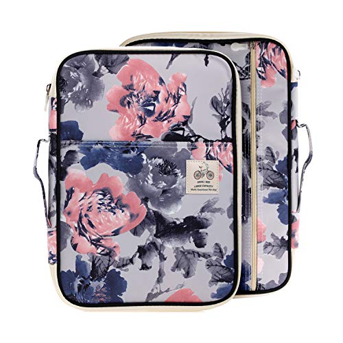 Lazyaunti Zipper Portfolio Organizer A4 Note Pouch-Waterproof Document Bags/Zipper Binder/Paper Case for 12.5" Mac,Tablet,Pens,washi Tape,Journals,Sketch Books(Chinese Antique Flower)