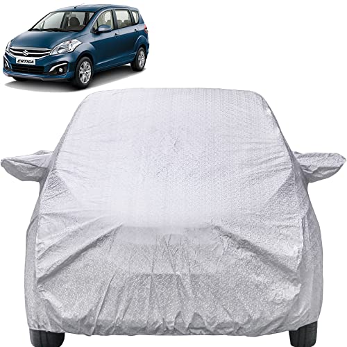 Image of Ertiga Waterproof Car Cover With Mirror Pockets, Shinning Silver Design, Non Woven Fabric, Triple Stitched, Compatible With Maruti Ertiga (2012 to 2024), Car Accessories