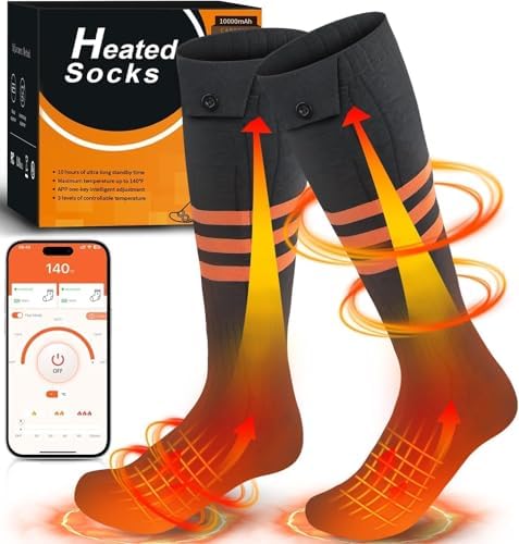 WELUK Heated Socks for Men Women with APP Control, Upgraded Rechargeable Electric Heated Socks Up to 10 Hours, Washable Winter Foot Warmer Socks for Outdoor Camping Skiing Hunting Hiking