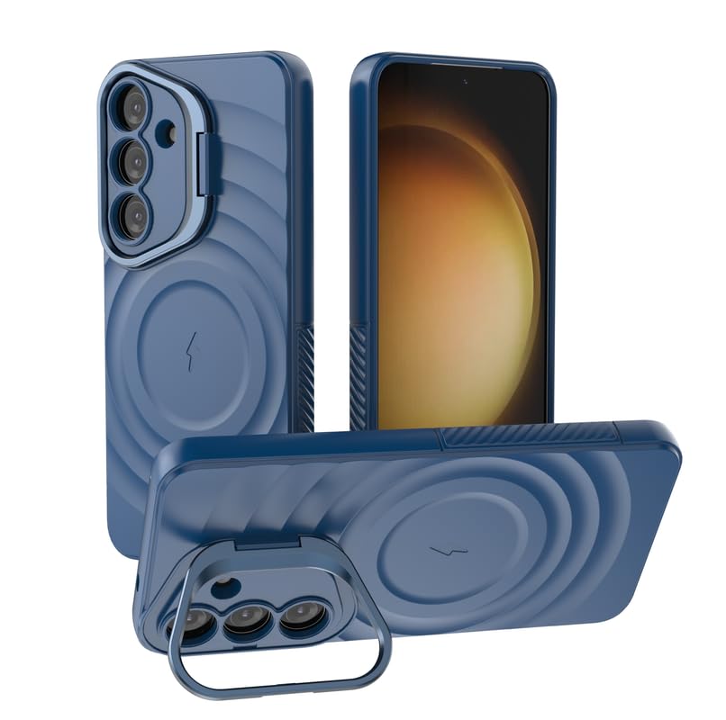 Image of LuxuryKase Shockproof Case for Samsung Galaxy S25 Plus | Ripple Pattern | Camera Protection | Inner Velvet Fabric Lining | Protective Cover with Enhanced Grip & Wireless Charging Support - Blue