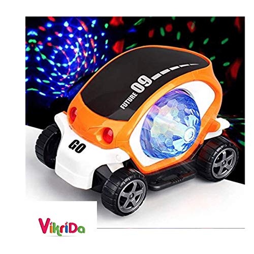 Image of Vikrida Rotating Stunt Car Toy for Kids - Bump and Go Action with 4D Lights and Music - Multicolor (Musical Stunt Car)