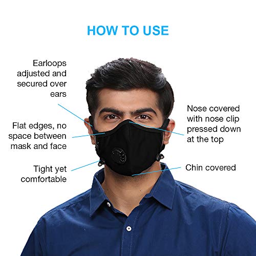 Image of Dettol Cambridge N95 Mask for Protection from Virus, Bacteria, Pollution - Reusable, Washable, with Breathing Valve (Black, Large)