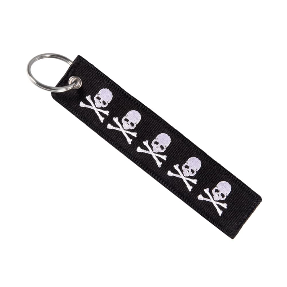 LAOSEPDouble-sided Skull Embroidery Keychain Holder for Men Key Chains with  Metal Ring for Car Motorcycles Gift Key Ring Luggage Key Ring Accessories