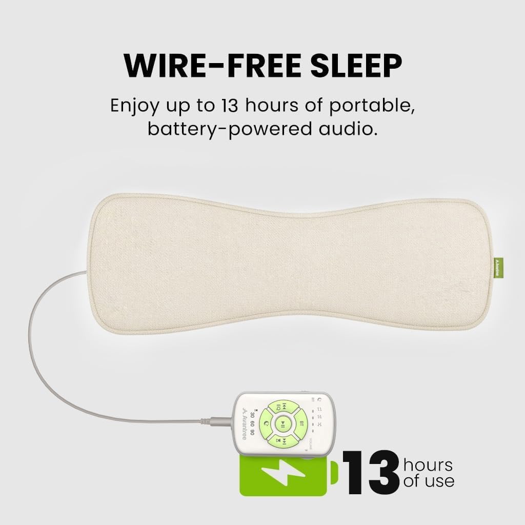 Avantree Slumber 2 – Bluetooth Pillow Speaker for Sleeping with 4 Ultra-Flat Speakers, White Noise, Remote Control & Sleep Timer, Soft Sleep Headphones Design for Side Sleepers – Beige
