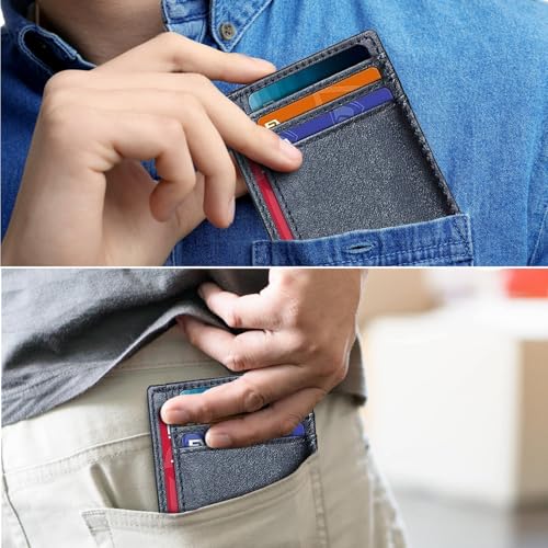 Minimalist Slim Wallet for Men, Front Pocket Real Leather Mens Wallets, RFID Blocking Business Credit Card Holder with ID Window (Slim Blue)4