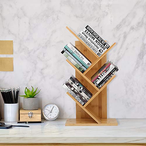 Tree Bookshelf, Bamboo Wood Bookcase Rack 4-Tier Book Rack, Free-Standing Holder Organizer, Book Storage Organizer Shelves, Books/Cds/Albums/Files Holder, Display Storage Rack For Home, Office #TOP4