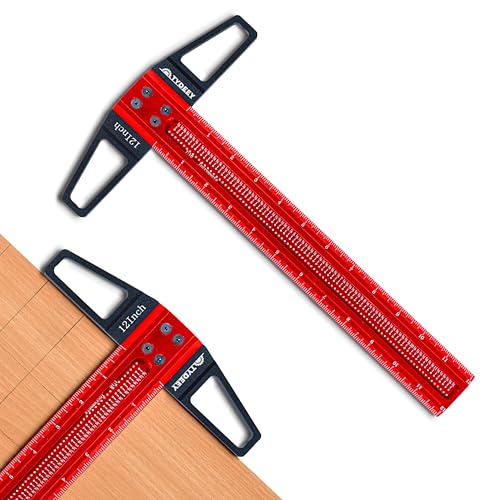 TYDEEY 12, 24, 31, 39 in Precision T-Square Ruler Woodworking Scriber Measuring Tool, Aluminum Alloy T Rulers, 90 Degree T Type Wood Layout Square for Architect and Carpenter Work (12 inch)