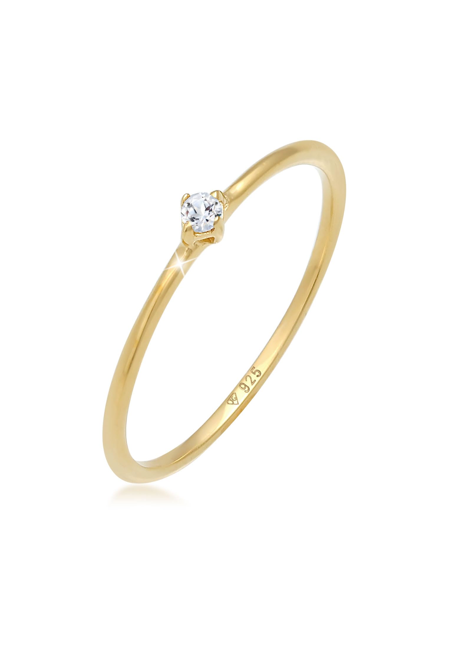 Elli Ring Damen 925 Silber Vergoldet Solitär mit Topas Edelstein