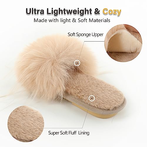 Image of Fur Story Women's Furry Slippers Open Toe Fuzzy Slippers Memory Foam Fluffy House Sandal