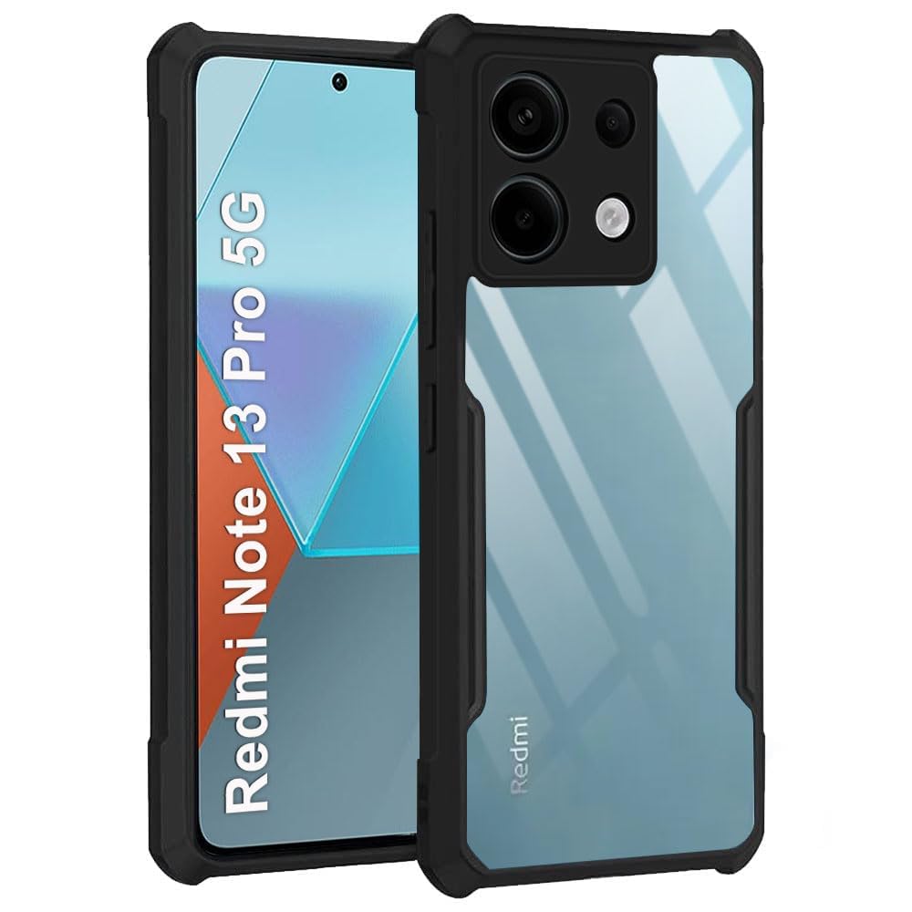 DD SON Shockproof Crystal Clear Back Cover Case for Mi Redmi Note 13 PRO 5G - (PC & TPU, Black Bumper Back Cover) | 360 Degree Camera Protection | Transparent Hybrid Eagle Back Case Cover (Black)