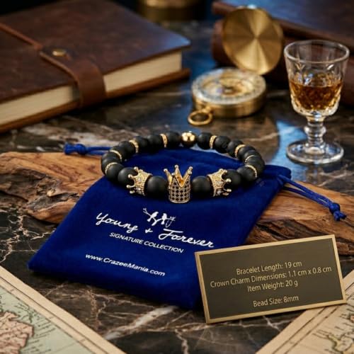 Image of Young & Forever Alpha Domain Natural Stone Beaded Bracelet for Men - Men's Hand Kadas & Healing Crystal Bead Bracelets with Metallic Charms (Pack of 1)