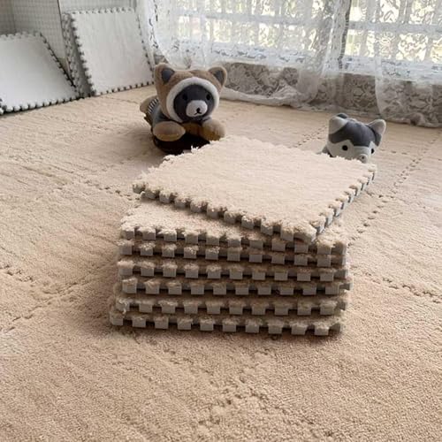 XV 12 Pcs Plush Puzzle Foam Floor Mat Interlocking Foam Mat Floor Tiles Comfort Foam Padding Soft Plush Non-Slip Easy to Clean 30x30x1cm for Home Decor/Playroom/Bedroom/Gym (12 Pcs Camel)