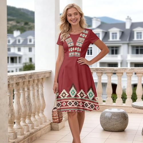 Image of HUGS IDEA Womens Puffy Swing Midi Dress Round Neck Short Sleeve Party A-Line Dresses