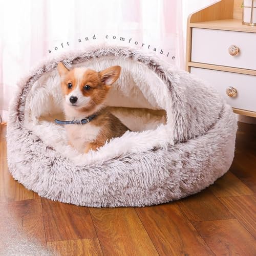 Fiegcit ペットベッド 裏にもファー 猫ベッド 猫用ハウス ペットベッド 猫用 犬用 小型犬 ペットハウス ドーム型 冬 丸型 ふわふわ かわいい付き あったか ドーム型 秋冬 ソファ 角型 ドーナツ ハウス クッション カドラー 手洗いOK 洗える