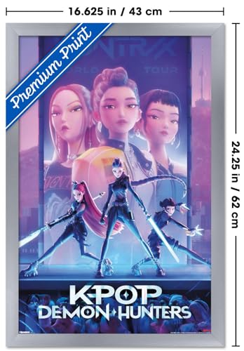 Image of Netflix KPop Demon Hunters (2025) - One Sheet Wall Poster, 22.4L inch x 14.7W inch, Silver Framed Version