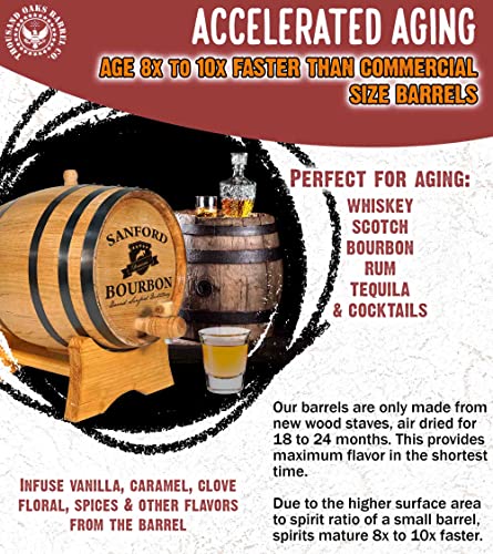 Personalized 5 Liter American Oak Whiskey Aging Barrel (1 Gallon) With Stand, Bung, And Spigot | Age Cocktails, Rum, Tequila, Beer & Wine | Engraved Custom Bourbon Barrel (B400) Design #TOP3