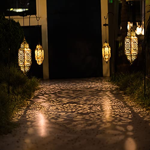 Lifeel Solar Lantern for Outdoor Use, Moroccan Garden Decorative Lamp, Hanging Metal LED Light for Tree, Patio (Bronze) - Image 5