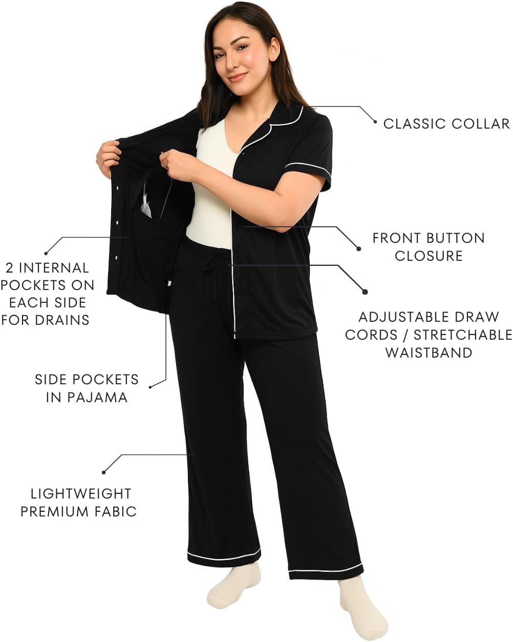 Inspired Comforts Post Surgery Mastectomy Recovery Pajamas Set with Internal Drainage Pockets - Image 3