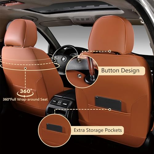 Image of FLORICH Car Seat Covers Front Seats, Luxury Waterproof Faux Leather Seat Covers Cushion, Car Seat Protectors Universal Fit for Most 5 Seats Vehicles - Brown