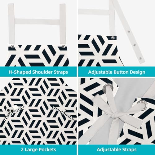 Tablier de cuisine avec 4 broches et motif géométrique hexagonal - 4