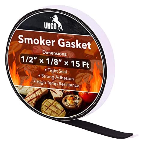 UNCO- Smoker Gasket, 15 Ft, 1/2"X1/8", Grill Gasket, Heat Gasket, Smoker Heat Tape, Smoker Gasket Sealer High Temp, Kettle Grill Gasket, BBQ Gasket, High Temperature Gasket Smoker, Smoker Door Gasket Cover