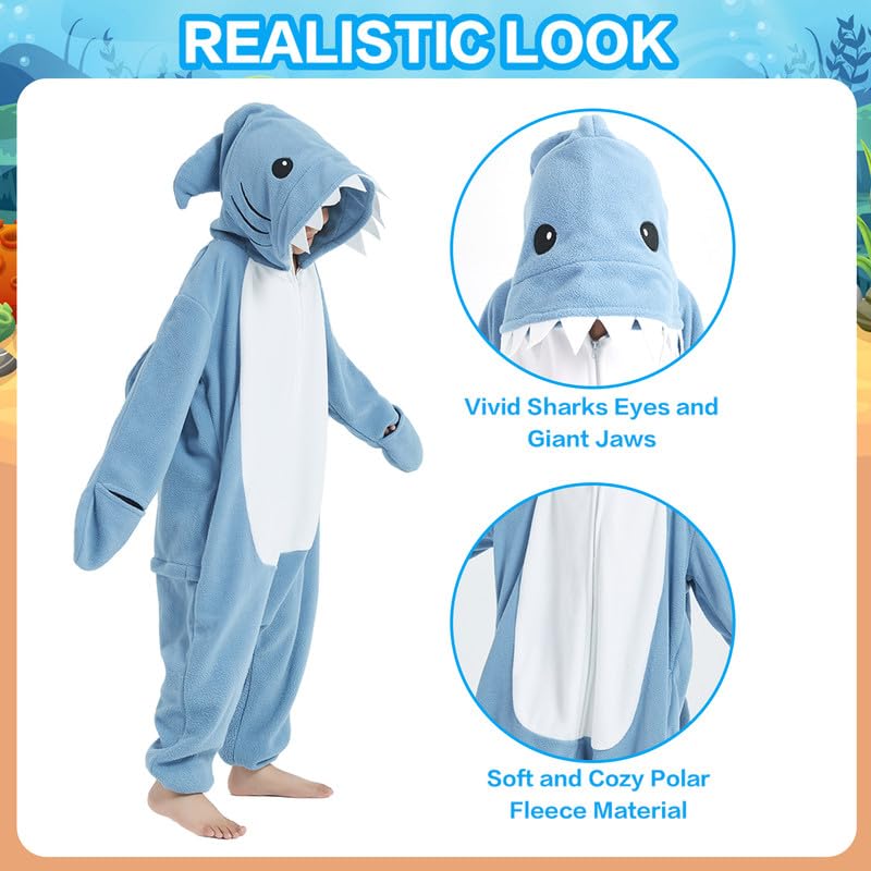 Mono de Dibujos Animados, Azul Tiburón Mandíbula Pijama, Bata, Mameluco, Ropa de Dormir, Disfraz de Cosplay, Fiesta de Halloween para Niños de 4 a 6 Años