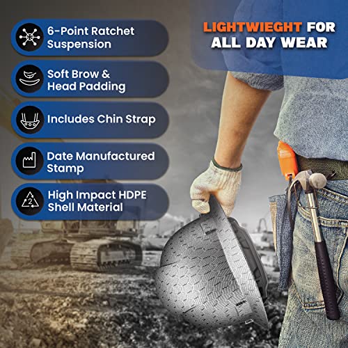 Full Brim Hard Hats Head Protection, Osha/Ansi, Safety Durable, Lightweight, Comfortable, Designed, Black & Silver Honeycomb, Construction Industrial Workers Compliant, Adjustable, By Acerpal #TOP2