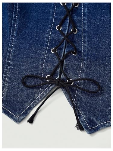 Floerns Women's Plus Size Y2k Sleeveless Corset Denim Tops Lace Up Split Hem Tank Top4