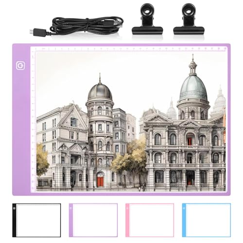 Damcyer Mesa de Luz Dibujo A4,Tableta de Luz Dibujo A4 LED,Light Pad de Ultrafino con Brillo Ajustable,Tablero de Luz con Cable USB,Mesa de Dibujo para X-Ray,Artistas,Pintura de Diamantes,Púrpura