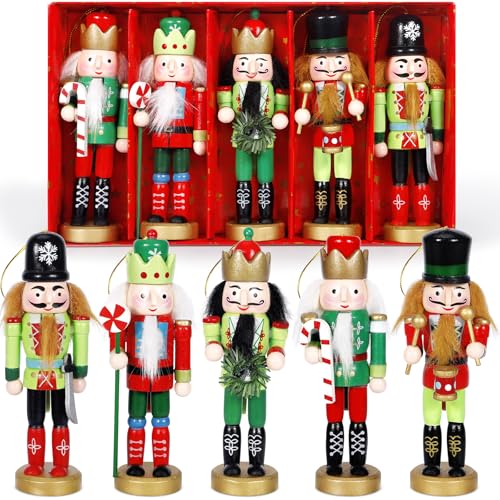 KDISHKRA 5 Traditionelle Weihnachts Nussknacker aus Holz, 13cm Hölzerne Soldat Nussknacker Figur...