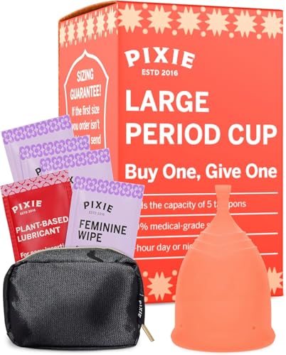 Pixie Cup - Soft, Safe, Reusable Menstrual Cup - Ranked 1 for The Best Tampon Alternative - 100% Medical-Grade Silicone Period Cup for Feminine Care - Buy One We Give One (Large)