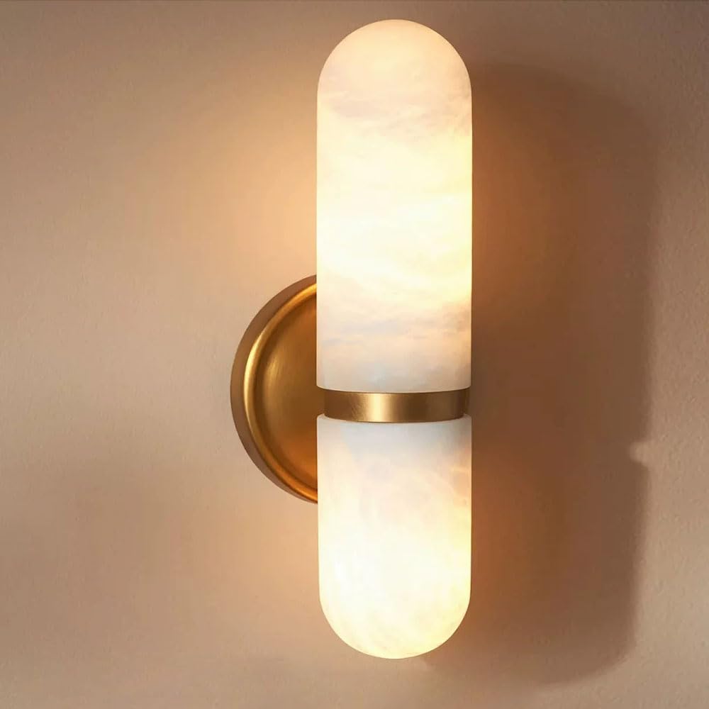 GUOGUOSM G9 Screw Natural Alabaster Wall Lamp, 13in Marble Wall Light, Medieval Industrial Style Indoor Wall Sconce, Bedside Staircase Living Room Decorative Lighting Fixtures.