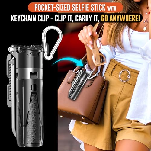 Image of WeCool 4 in 1 Mini Selfie Stick for Mobile, Tripod Stand with One-Click Auto OpenLegs, Premium Aluminum Build 5Section Telescopic Pole, 360Rotation,Rechargeable Remote, Pocket-size for Travel,Vloging