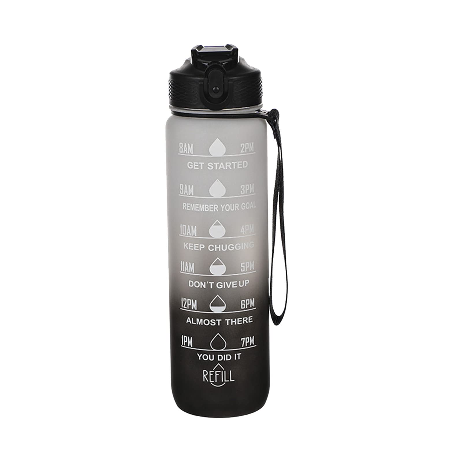 32 Oz Motivational Sports Water Bottle with Time Marker BPA Free Leakproof Wide Mouth Fast Flow for Sports