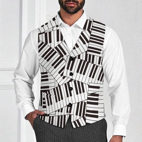 Black And White Keyboard Men's Suit Vest Slim Fit V-Ncek Waistcoat Business Casual Vest2