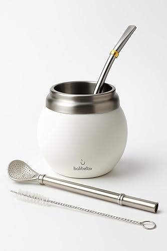 BALIBETOV Kit de yerba mate  Incluye una taza de yerba mate y juego de bombillas  Juego de calabaza y bombilla de Yerba Mate de doble pared de acero