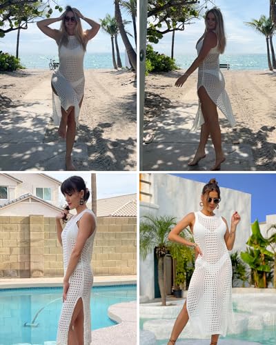 Bsubseach Womens Swimsuit Crochet Cover Up Sleeveless Bikini Swimwear Bathing Suit Beach Dress2
