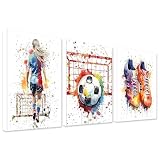 KiKiHong 3 Piezas Póster de Fútbol con Marco,30x40 Cuadros Futbol Habitacion Juvenil Decoración de Pared Acuarela para Habitación Juvenil,Sala de Juegos,Dormitorio y Sala de Estar