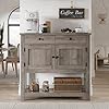 HOSTACK Farmhouse Console Table with 2-Door Cabinet & 2 Drawers, Coffee Bar, Entryway Table with Storage Shelf, Sofa Tables Buffet Sideboard for Kitchen, Hallway, Dining, Living Room, Ash Gray