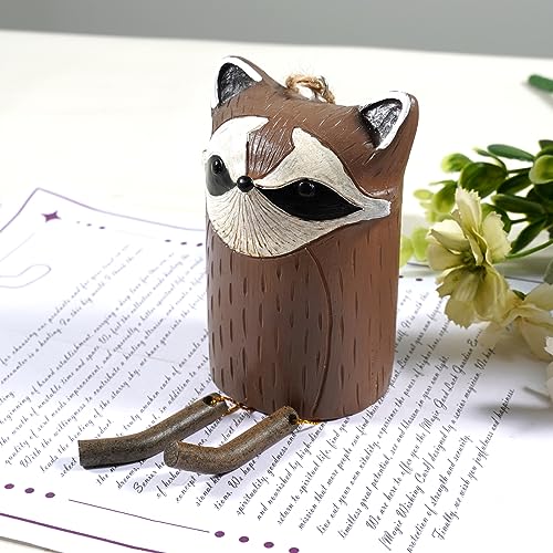 Soulnioi Resin Animal Wind Chimes Hanging Crafts Outdoor Handmade Art Wind Bell Ornament with Mini Bell Ideas Garden Decor for Outdoor Backyards Patio Christmas Home Decor-Raccoon - Image 2