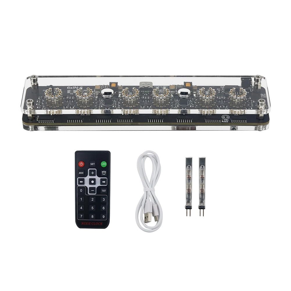 IN-8 Advanced Version Nixie Tube Clock Base with Colon Tube, Remote Control & LED Ambient Light, USB-C 5V, for 6-Digit Display, for IN-8 (NH-8) Tubes