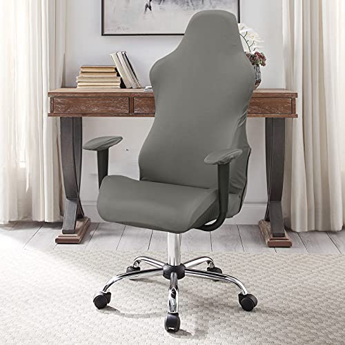 Image of WOMACO Gaming Chair Slipcover Stretch Seat Chair Cover for Leather Computer Reclining Racing Ruffled Gamer Chair Protector (Gray, One-size)