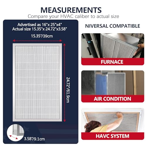 Image of 16x25x4 Resuable & Washable Electrostatic Air Filter Allergen Defense, MERV 8 Aluminum AC /HVAC Furnace Filter Replacement, Lasts a Lifetime（Actual Size:15.35 inchx24.72 inchx3.58 inch)